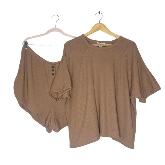 Madewell Waffle Knit Camel Shorts & Top Lounge Set - Picture 1 of 11